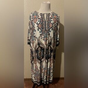 Sandra Darren White Dress with Navy & Rust Trim